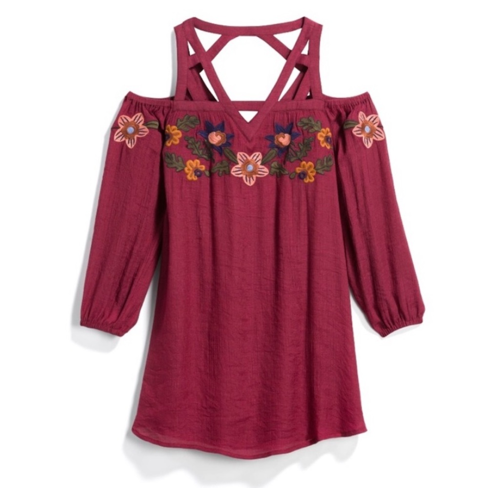 THML Violetta Embroidered Cold Shoulder LS Dress